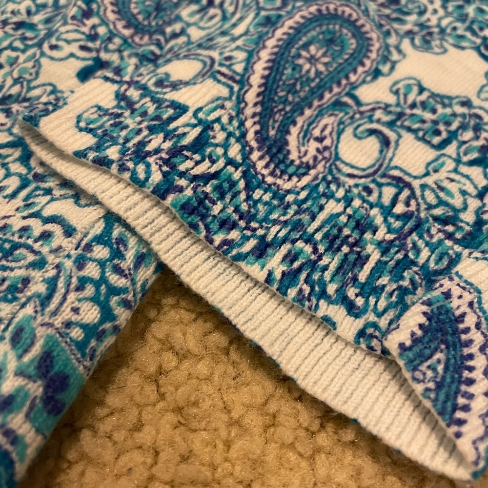 Talbots Blue and White Paisley 3/4 Length Sleeve Top - Picture 4 of 9